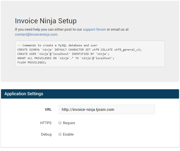 Invoice Ninja Setup Wizard