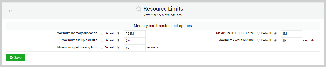 PHP Resource Limits on Virtualmin
